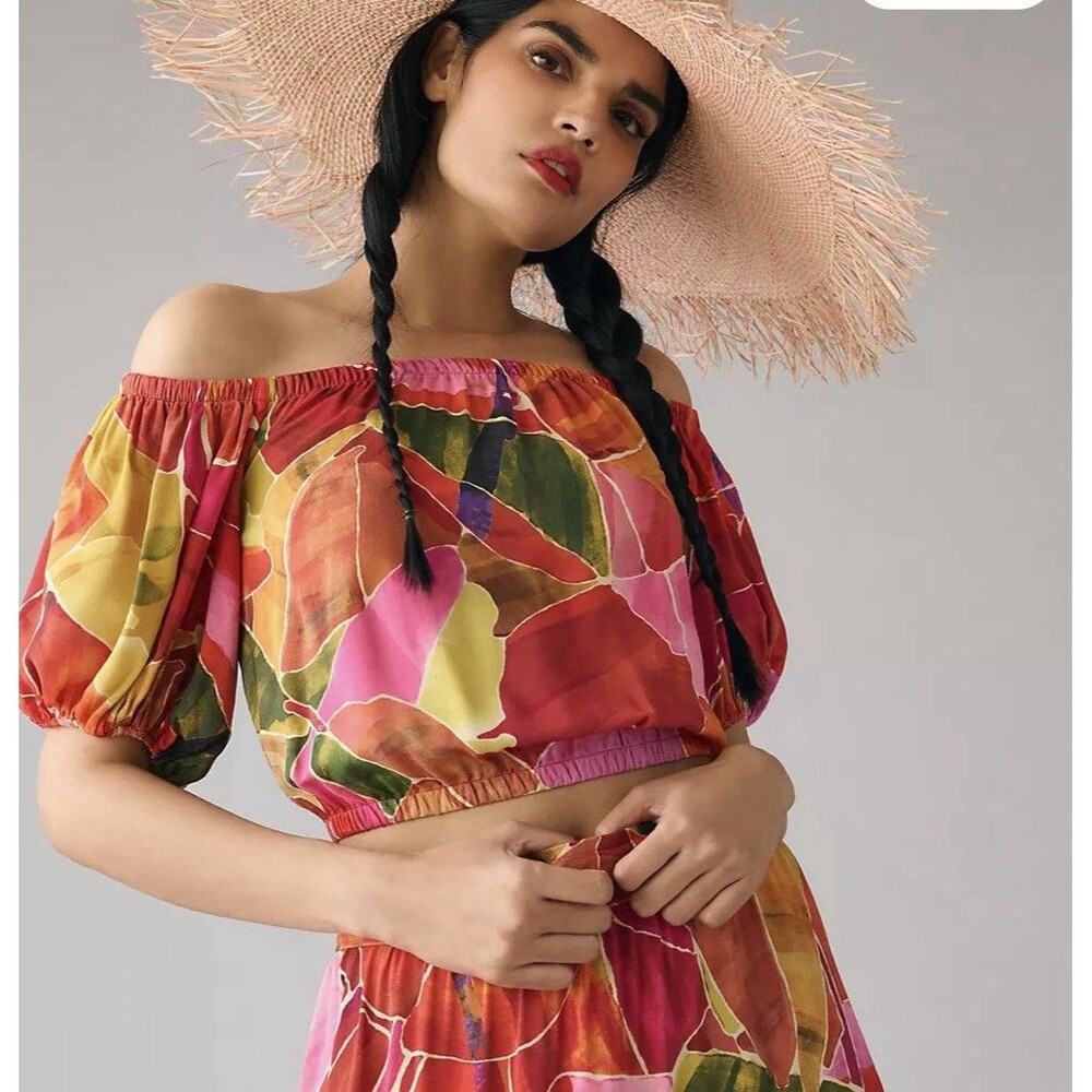 Farm Rio x Anthropologie Off-The-Shoulder Bubble Top Sz S Multicolored NEW Boho
